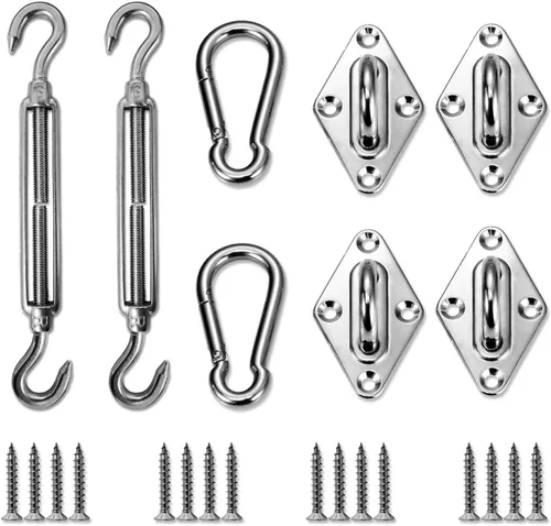 Miniatura 8 de Kit de accesorios para toldo, cable de tensión de acero de 24 pies (6 x 4) con kit de cabrestante, kit de instalación de parasoles para toldos plata