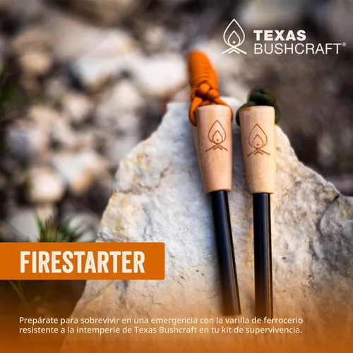 Miniatura 9 de Texas Bushcraft Arrancador de fuego, varilla de ferro de 3/8 pulgadas de grosor con golpeador y cordón de muñeca de paracaídas, encendedor