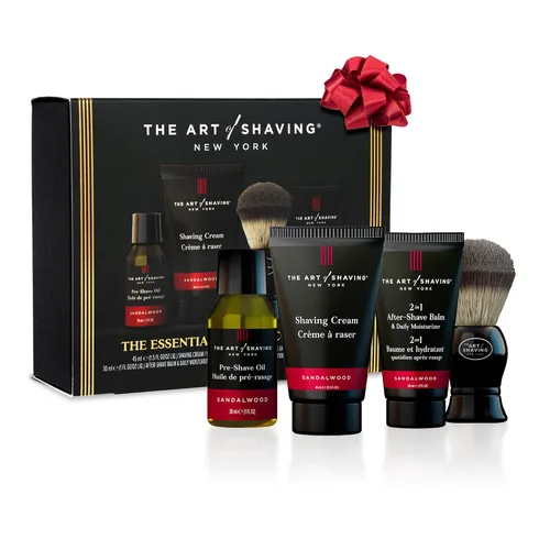 The Art of Shaving Kit de prueba 4 en 1 de sándalo – Aceite de pre-afeitado, crema de afeitar, brocha de afeitar y bálsamo para después del afeitado