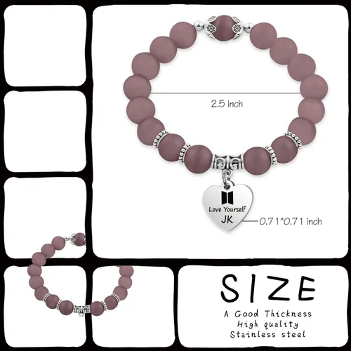 Miniatura 3 de LACAKU - Pulsera para niño Kpop BTS Bangtan dijes con textos en inglés amarte a ti mismo ARMY regalo de joyería para niños acero inoxidable JK-SJL