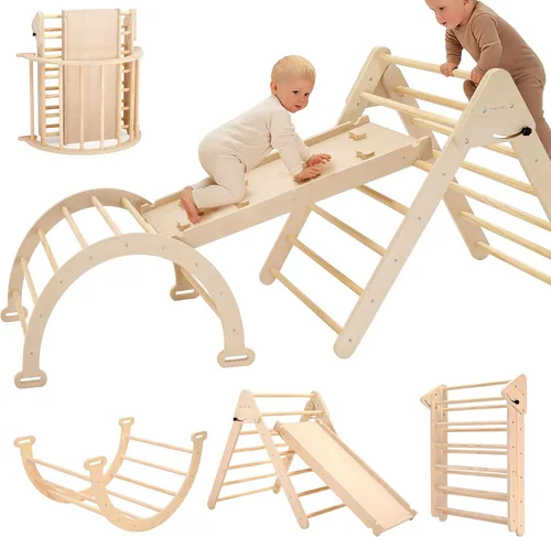 Pillowhale Juego de triángulos de escalada de madera Montessori extra grande: triángulo plegable para gimnasio, rampa y arco de escalada, parque