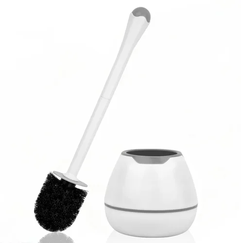 alpsnow Escobilla de inodoro y soporte, cepillo para inodoro con mango largo, soporte de plástico fácil de ocultar, a prueba de goteo, fácil de