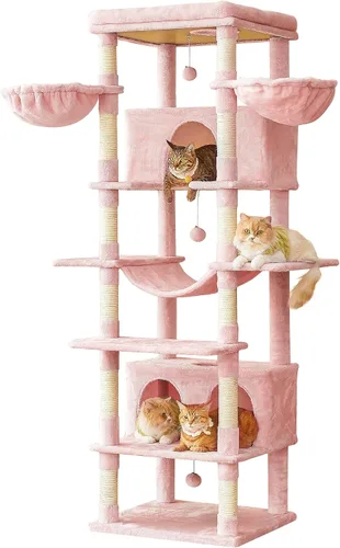 Miniatura 16 de MWPO - Árbol grande para gatos, torre de 67.7 pulgadas de altura para gatos de interior con 2 condominios, soporte de varios niveles con 3 hamacas