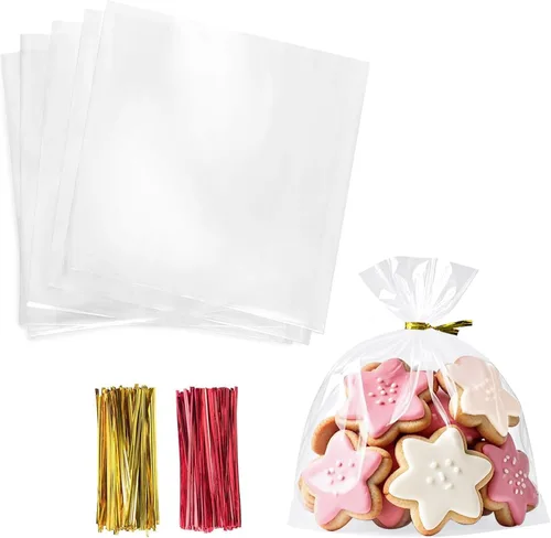 Miniatura 23 de Morepack Bolsas de celofán, 6 x 12 pulgadas, 200 bolsas de celofán con lazos para amarrarlas, de plástico, para poner postres, pastelería, dulces