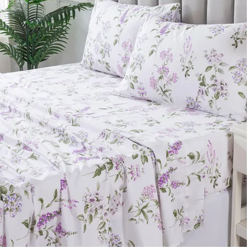 Miniatura 12 de FADFAY Juego de sábanas de cama con estampado floral amarillo, de algodón, tamaño King, suaves, transpirables, estilo Shabby Coquette, con bolsillo