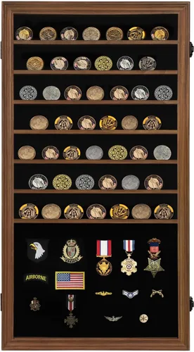 Miniatura 8 de Jinchuan Expositor de Monedas Militares con Cerradura, Gabinete de Exhibición, Caja de Sombra con Estantes Desmontables de 2 Ranuras y Vidrio