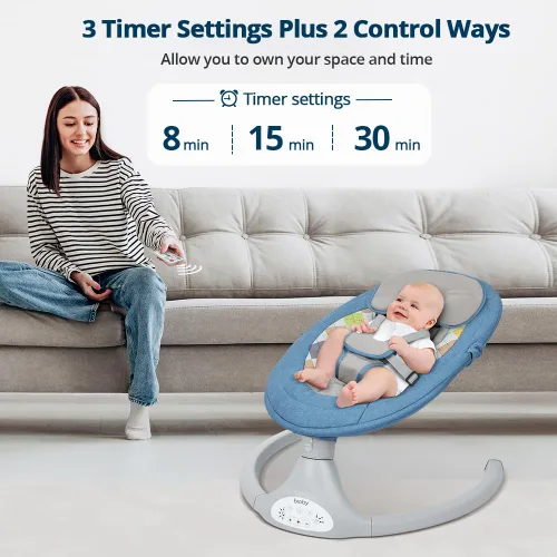 Miniatura 5 de Bioby Columpio de bebé para bebés con 5 velocidades de balanceo naturales, gorila portátil de música Bt con control remoto y arnés de 5 puntos