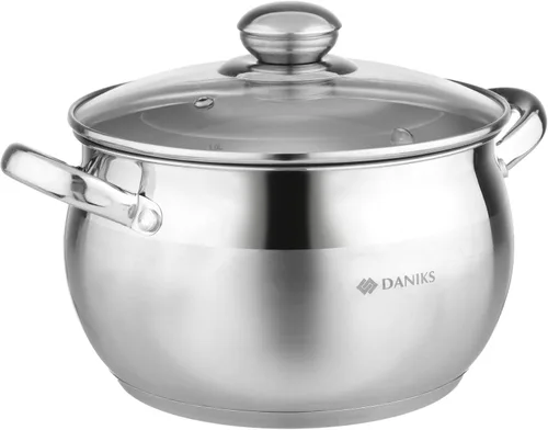 Miniatura 14 de Daniks Juego clásico de utensilios de cocina de acero inoxidable de 11 piezas con tapas de vidrio, incluye cacerola y sartén con tapa, bases de tres