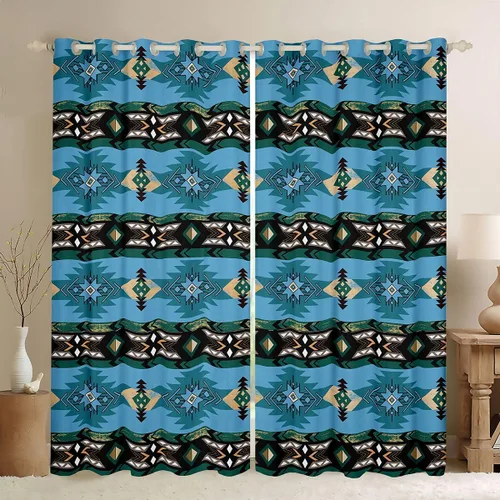 Miniatura 49 de Cortinas opacas de estilo bohemio occidental de 76 x 45 pulgadas, cortinas y cortinas de atrapasueños de vaca, cortinas del suroeste, cortinas