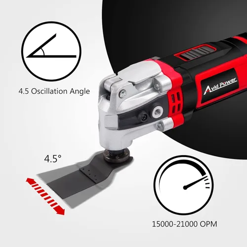 Miniatura 3 de AVID POWER Herramienta oscilante, multiherramienta oscilante de 3.5 amperios con ángulo de oscilación de 4.5°, 6 velocidades variables y 13 Rojo
