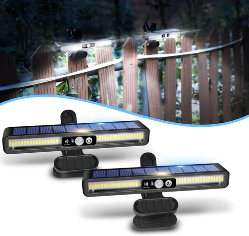 Miniatura 17 de Luces solares de movimiento con clip para exteriores, impermeables, paquete de 2 luces con sensor de movimiento para exteriores con 36 LED, 3000 K