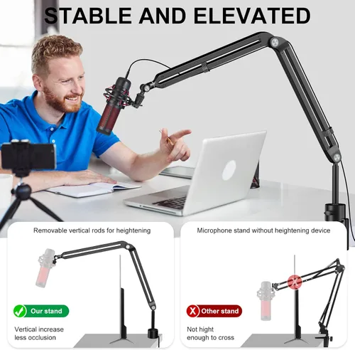 Miniatura 2 de Brazo de suspensión para micrófono Aokeo AK-45, soporte de escritorio ajustable y compacto para micrófono de suspensión tipo tijera para Blue Yeti