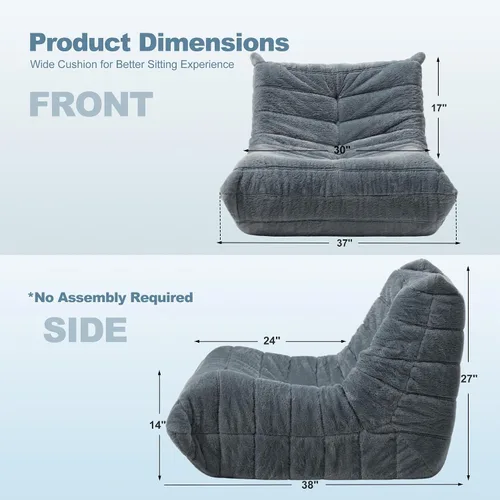 Miniatura 2 de Puf para adultos, silla puf grande, sillón con relleno de espuma viscoelástica para el hogar, apartamento o sala de juegos, gris afelpado Felpa gris