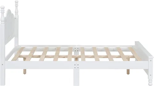 Miniatura 6 de SOFTSEA Marco de cama de tamaño matrimonial con cabecero alto y estribo, plataforma de madera