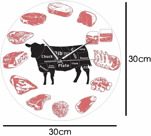 Miniatura 2 de The Geeky Days Angus Beef Chart - Reloj de pared minimalista con diseño de carne, casa de carne, cocina de granja, arte de pared, silencioso, reloj
