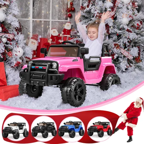 Miniatura 7 de JOYMOR Camión de paseo con control remoto, 4 ruedas de 12 V con batería para niños, con faro LED, botón de bocina, reproductor de MP3, puerto USB