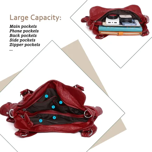 Miniatura 226 de Angel Barcelo - Bolsa de hombro amplia para mujer, diseño Hobo, cuero lavado