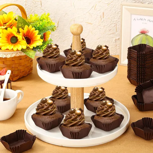 Miniatura 5 de Tanlade 350 unidades de forros desechables cuadrados para mini cupcakes, moldes de papel para hornear brownies, tazas de papel para hornear para Café