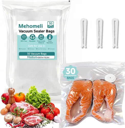 Miniatura 13 de Mehomeli Sellador al vacío compacto para alimentos (máquina selladora al vacío + 20 bolsas de vacío reutilizables), potente máquina selladora al