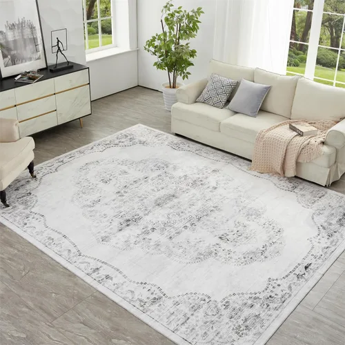 Miniatura 193 de Syalife 4x6 Alfombra Lavable para Área, Ultra Suave Antideslizante, Pila Baja, Alfombra Vintage Resistente a Manchas para Sala de Estar, Alfombra