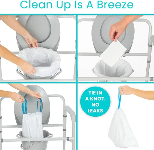 Miniatura 4 de Vive Bolsas de repuesto para silla de noche de inodoro portátil con almohadillas absorbentes, desechables, para brazo estándar bariátrico, cubos
