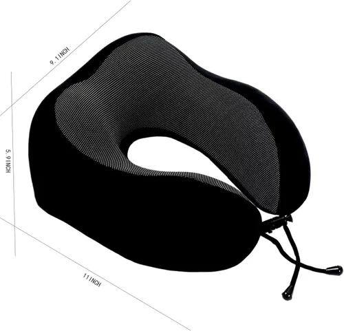 Miniatura 6 de Almohada de viaje de espuma viscoelástica, almohada para el cuello con soporte de cabeza de 360 grados, cómoda ideal para dormir en avión, Negro