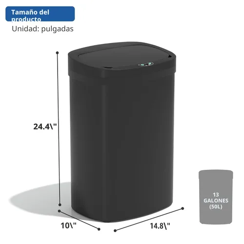 Miniatura 7 de Bote de basura de cocina de 13 galones/50 L con tapa, bote de basura con tapa sin contacto, bonito bote de basura automático para baño, cubo de Negro