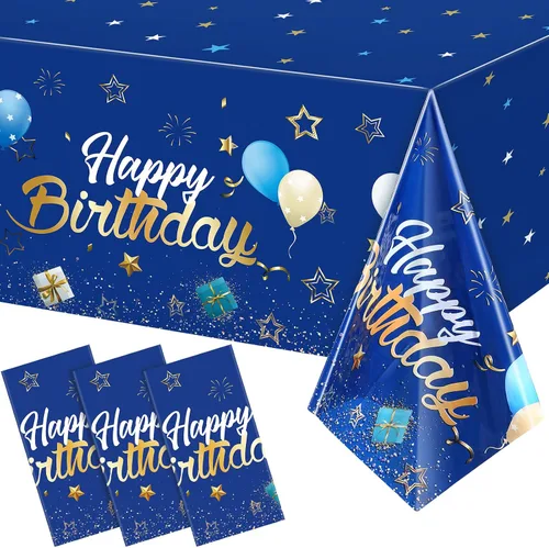 Miniatura 6 de Tegeme Suministros de Fiesta Azul Marino Manteles de Feliz Cumpleaños con Estrellas Confeti Estrellado Cubiertas de Mesa para Niños Niñas Baby Azul