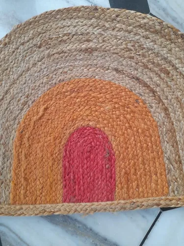 Miniatura 4 de Jaipur Art & Rugs - Tapete para puerta delantera de yute natural hecho a mano indio, tapete medio redondo, 30 x 50 pulgadas, tapetes para puerta al