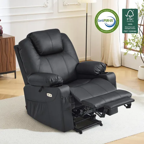 Miniatura 5 de MCombo Power Lift - Silla reclinable para personas mayores, silla elevadora con calor y masaje, certificación FSC, puertos USB, portavasos, piel