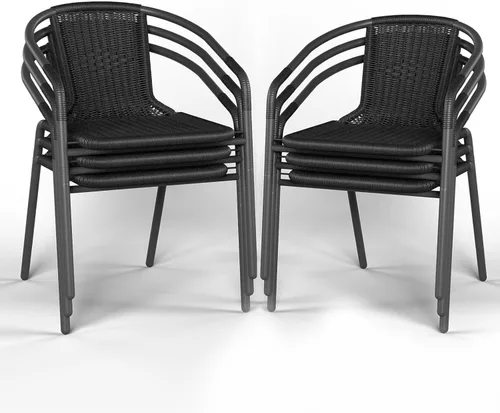 Miniatura 11 de Amopatio Juego de 6 sillas de comedor al aire libre, sillas apilables para patio al aire libre, sillas de ratán para patio, porche, terraza, jardín