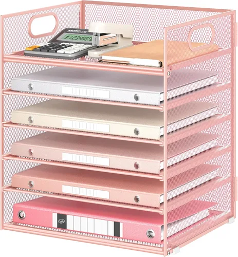 Miniatura 12 de Lavatino Organizador de Archivos de Escritorio de 5 Bandejas, Organizador de Bandejas de Cartas de Malla Negra con Asa, Organizador de Archivos