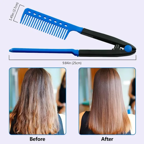 Miniatura 5 de Juego de 2 peines alisadores de cabello, peine de hierro plano para hermosos tresses, alisador con agarre firme, ideal para cabello anudado