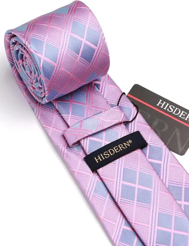 Miniatura 230 de HISDERN Conjunto de corbata a cuadros a cuadros pañuelo tejido clásico formal para hombre corbata y bolsillo cuadrado