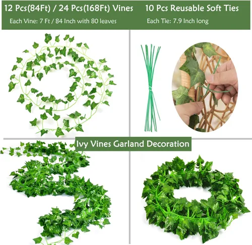 Miniatura 2 de Naidiler - Guirnalda colgante de hojas de hiedra artificial para decoración de vegetación en casa, paredes, cocina, habitación, fiestas, bodas