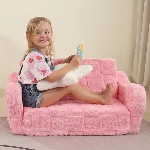 Miniatura 6 de MOMCAYWEX Sofá para bebé, 2 en 1, sofá suave para niños plegable con almohada de estrellas, sofá plegable para convertir en sofá cama, extra ancho
