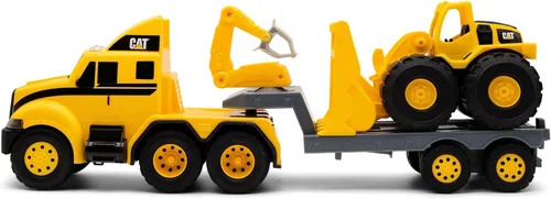 Miniatura 3 de CAT Juguetes de construcción, CAT Construction Heavy Mover, semi camión y remolque con minicargadora de ruedas, luces y sonidos, a partir de 3 años
