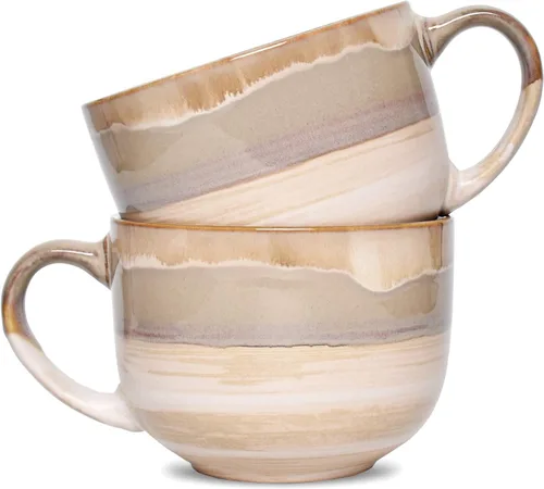 Miniatura 11 de Bosmarlin Juego de 2 tazas de café grandes de cerámica, tazas de café jumbo de gres para la oficina y el hogar, 16 onzas, aptas para lavavajillas