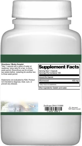 Miniatura 3 de Hierba de ajenjo (Artemisia Absinthium) - 450 mg (100 Cápsulas, ZIN: 510990)
