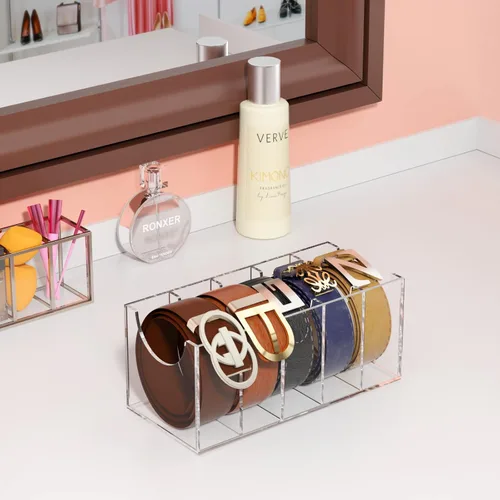Miniatura 8 de FEMELI Organizador de cinturón, soporte de almacenamiento de contenedores de acrílico con 5 compartimentos, vitrina transparente para corbata