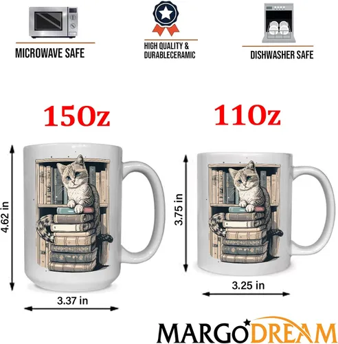 Miniatura 7 de Taza divertida para amantes de los gatos, tazas de biblioteca para amantes de los gatos y los libros, taza de libros y gatos, artículos