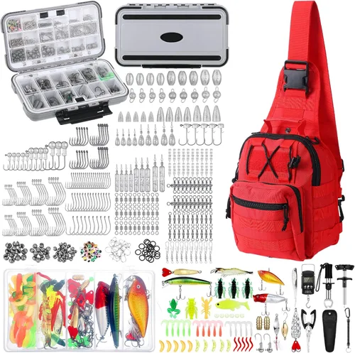 Miniatura 7 de Sosation Kit de equipo de pesca de 482 piezas, caja de aparejos de pesca con aparejos incluidos, mochila, señuelos, ganchos, plomos, herramientas