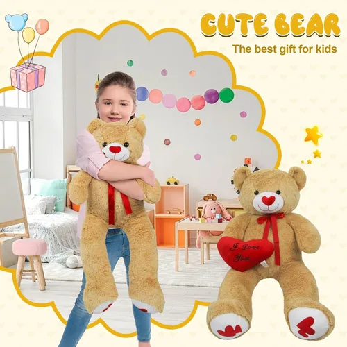 Miniatura 7 de Oso de peluche gigante de 43.3 pulgadas con almohada de corazón suave, animal de peluche, regalo del día de San Valentín (azul, 43.3 pulgadas)