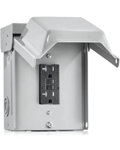 SURAIELEC Caja de Salida Exterior, Receptáculo GFCI WRTR de 20 AMP, Recinto 3R a Prueba de Lluvia, Cubierta de Salida Eléctrica Todo Metálica