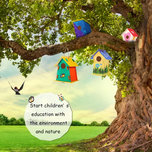 Miniatura 6 de ILHSTY Paquete de 6 casas de pájaros grandes de bricolaje para niños, manualidades para niños, casas de madera para manualidades, fiestas de clase