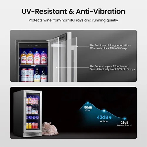 Miniatura 5 de Yeego Refrigerador de bebidas y mini refrigerador, enfriador de bebidas de 15 pulgadas con 80 latas de 34 a 54 °F, pequeño enfriador de cerveza