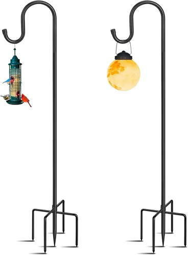 Ganchos de pastor ajustables - 36 pulgadas, base de 5 puntas - Soporte para comedero de colibrí y luces solares colgantes - Tarro de masón -