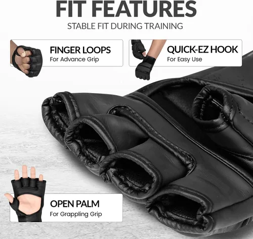 Miniatura 6 de WYOX Guantes MMA para hombres y mujeres – Guantes de boxeo de agarre y combate con diseño de palma abierta, guantes de entrenamiento acolchados sin