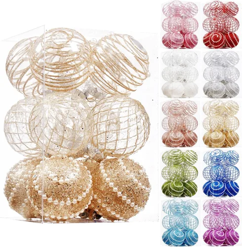 Miniatura 5 de 12 unidades de esferas de Navidad de adorno de 2.76 pulgadas, irrompibles, de plástico transparente, grandes, decoración para árbol de Navidad, Rosa