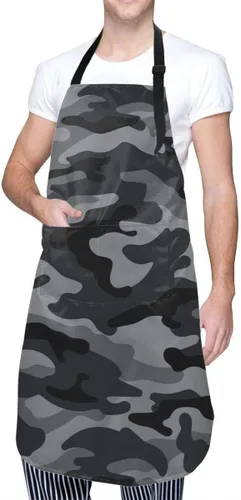 Delantal impermeable gris camuflaje camuflaje para adultos babero de chef con bolsillo espacioso para cocina, barbacoa, manualidades, dibujo